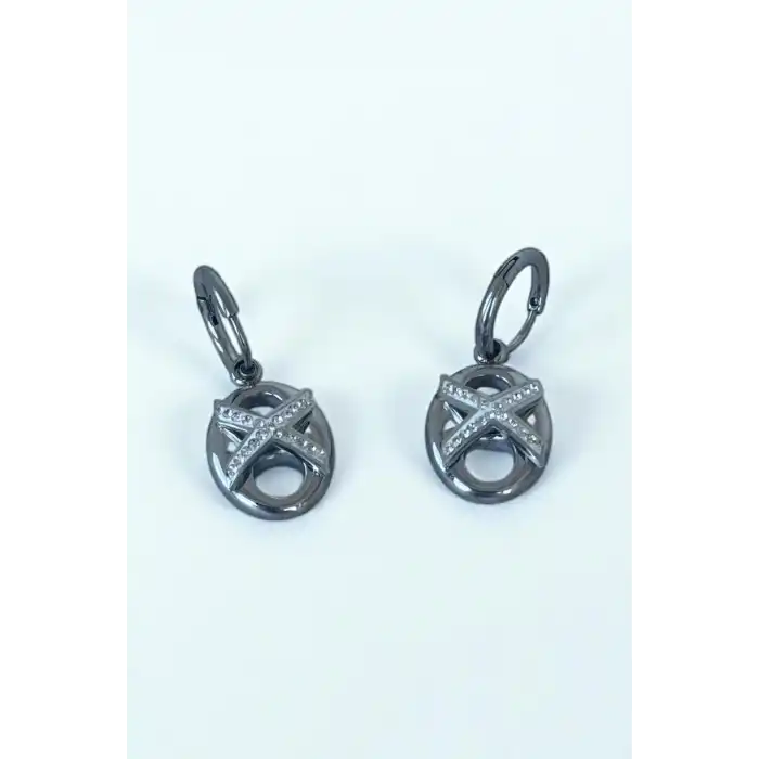 Gümüş Renk Taş Detaylı Çelik Küpe (Çift)