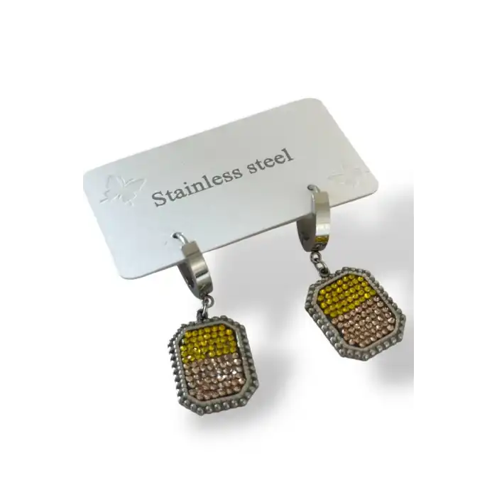 Gümüş Renk Taş Detaylı Çelik Küpe (Çift)