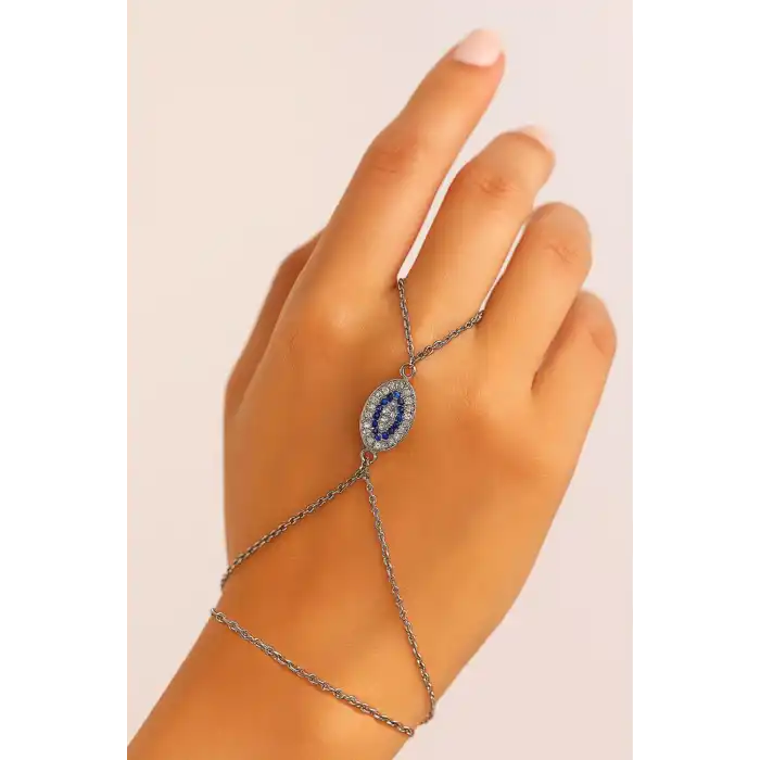 Gümüş Renk Taş Detaylı Çelik Şahmeran