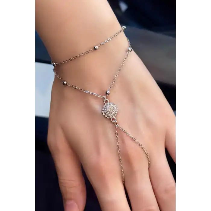 Gümüş Renk Taş Detaylı Çelik Şahmeran