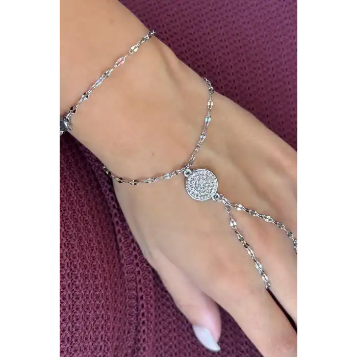 Gümüş Renk Taş Detaylı Çelik Şahmeran