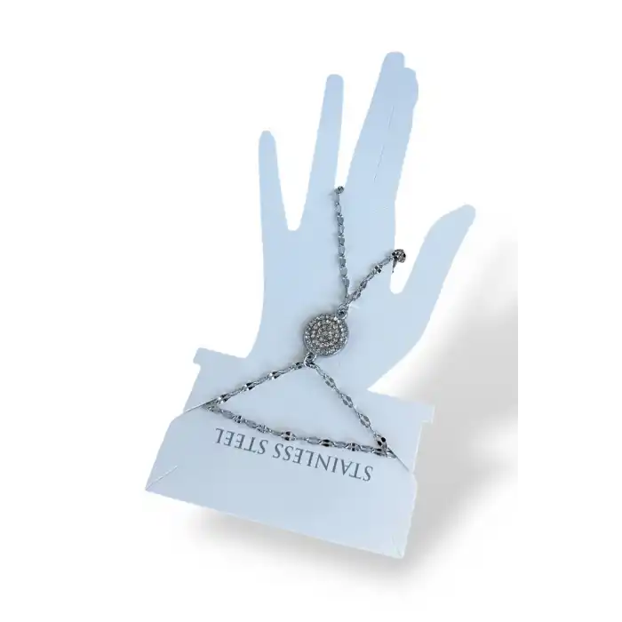 Gümüş Renk Taş Detaylı Çelik Şahmeran