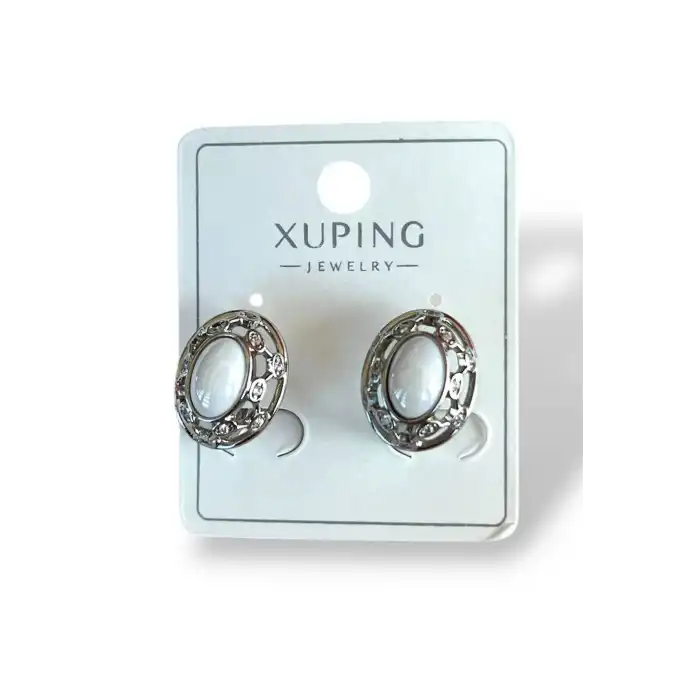 Gümüş Renk Taş Detaylı Çelik Xuping Küpe (Çift)