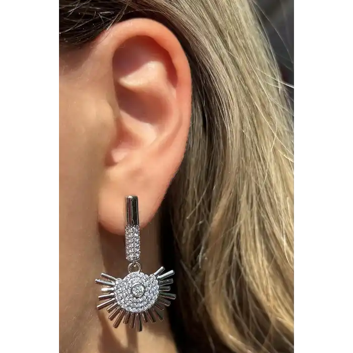 Gümüş Renk Taş Detaylı Çelik Xuping Küpe (Çift)