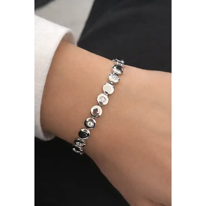 Gümüş Renk Taş Detaylı Çelik Xupıng VİP Bileklik