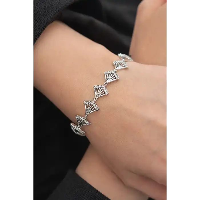 Gümüş Renk Taş Detaylı Çelik Xupıng VİP Bileklik