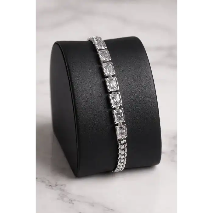 Gümüş Renk Taş Detaylı Çelik Xupıng VİP Bileklik