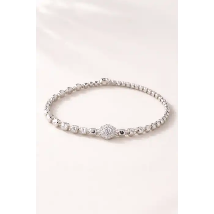 Gümüş Renk Taş Detaylı Çelik Xupıng VİP Bileklik