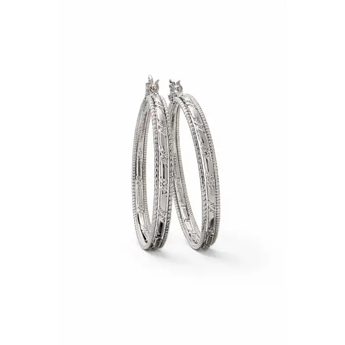 Gümüş Renk Taş Detaylı Çelik Xupıng VİP Halka Küpe