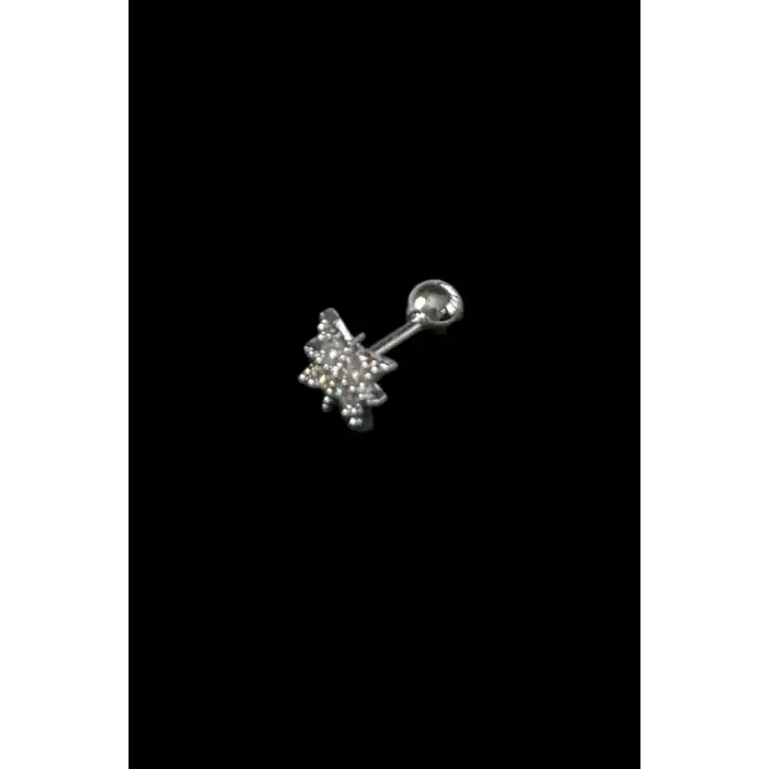 Gümüş Renk Taş Detaylı Cerrahi Çelik Tragus/Kıkırdak Küpe/Piercing (Tek)