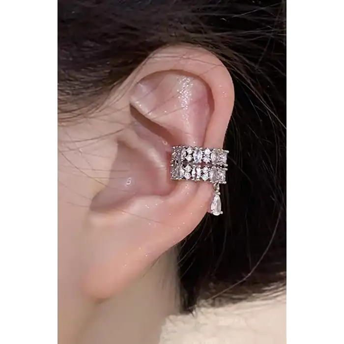 Gümüş Renk Taş Detaylı Ear Cuff (Tek)