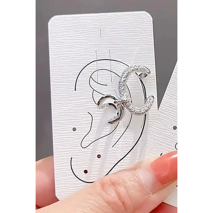 Gümüş Renk Taş Detaylı Ear Cuff (Tek)