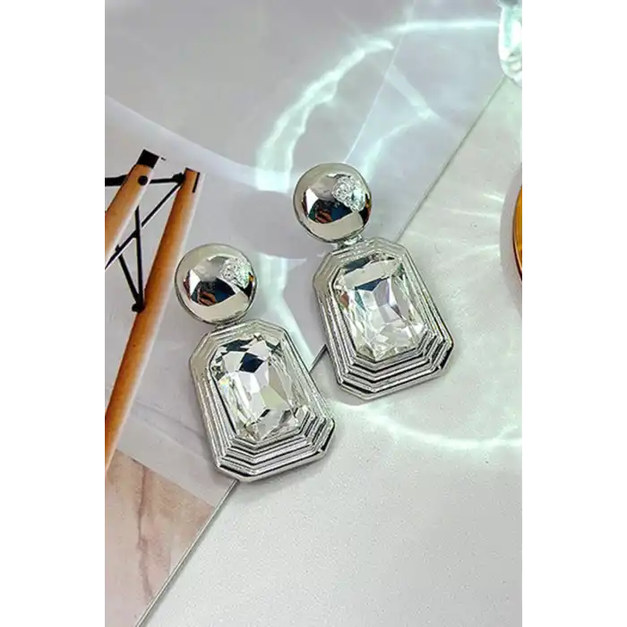 Gümüş Renk Taş Detaylı Küpe (Çift)