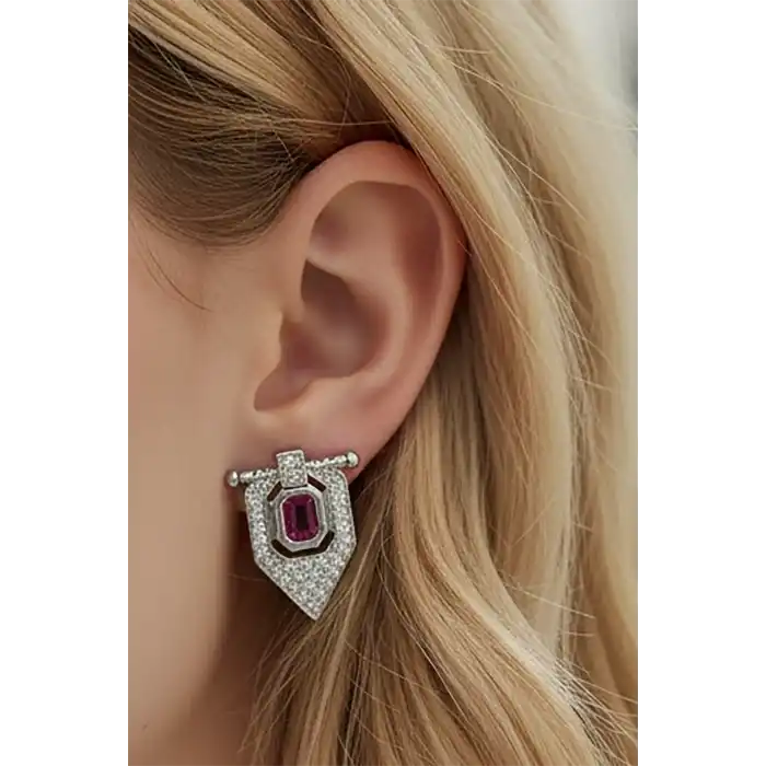 Gümüş Renk Taş Detaylı Küpe (Çift)