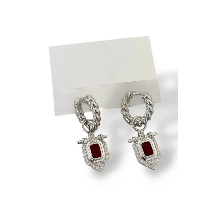 Gümüş Renk Taş Detaylı Küpe (Çift)