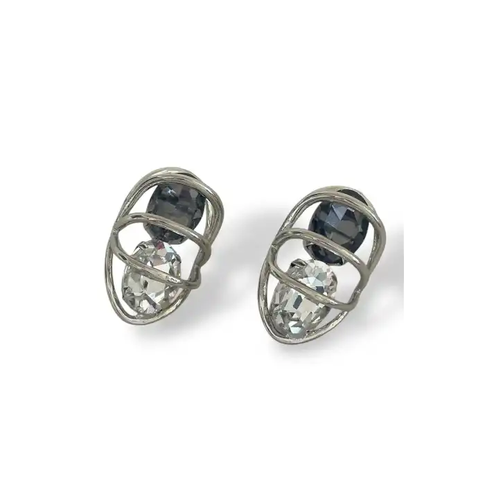 Gümüş Renk Taş Detaylı Küpe (Çift)