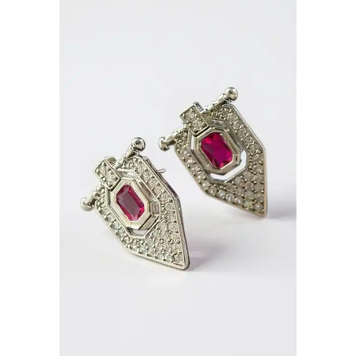 Gümüş Renk Taş Detaylı Küpe (Çift)