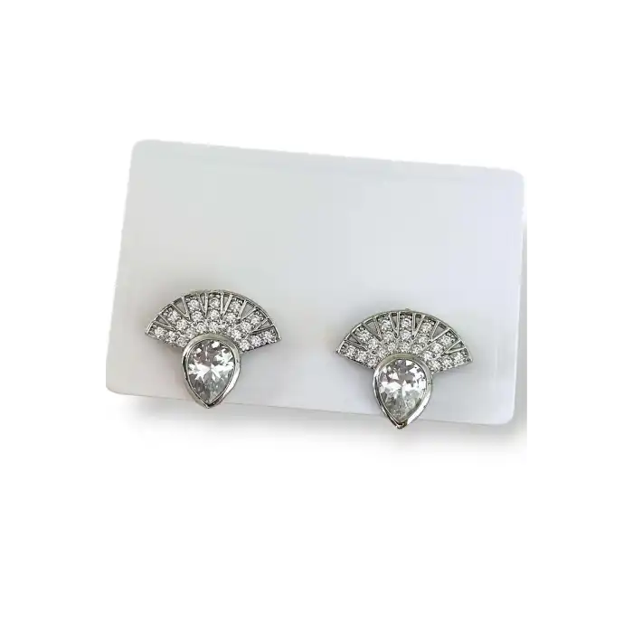 Gümüş Renk Taş Detaylı Küpe (Çift)