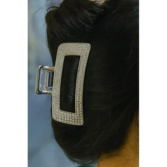 Gümüş Renk Taş Detaylı Metal Mandal Toka