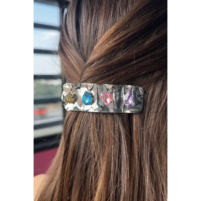 Gümüş Renk Taş Detaylı Otomat Toka