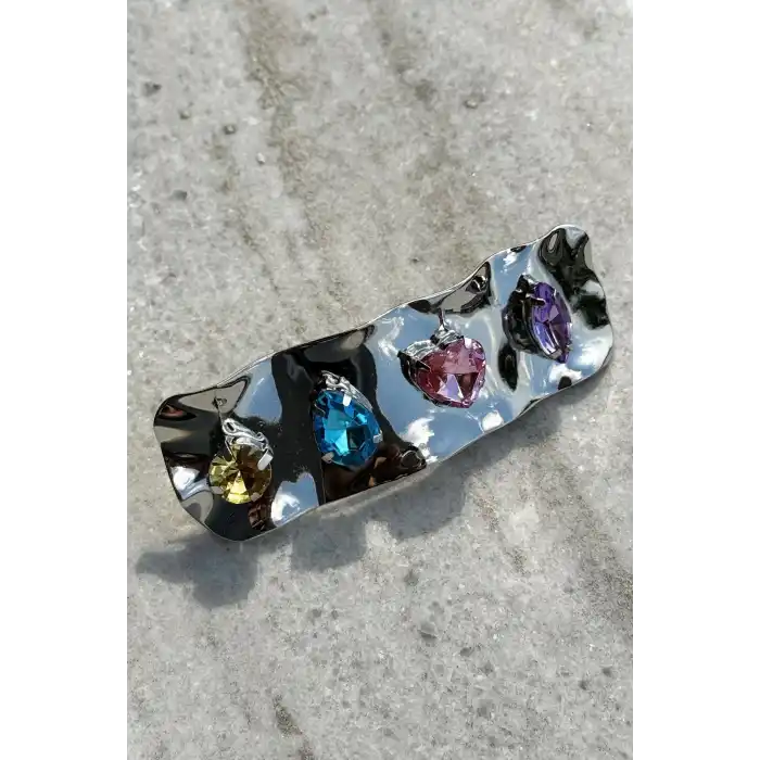 Gümüş Renk Taş Detaylı Otomat Toka