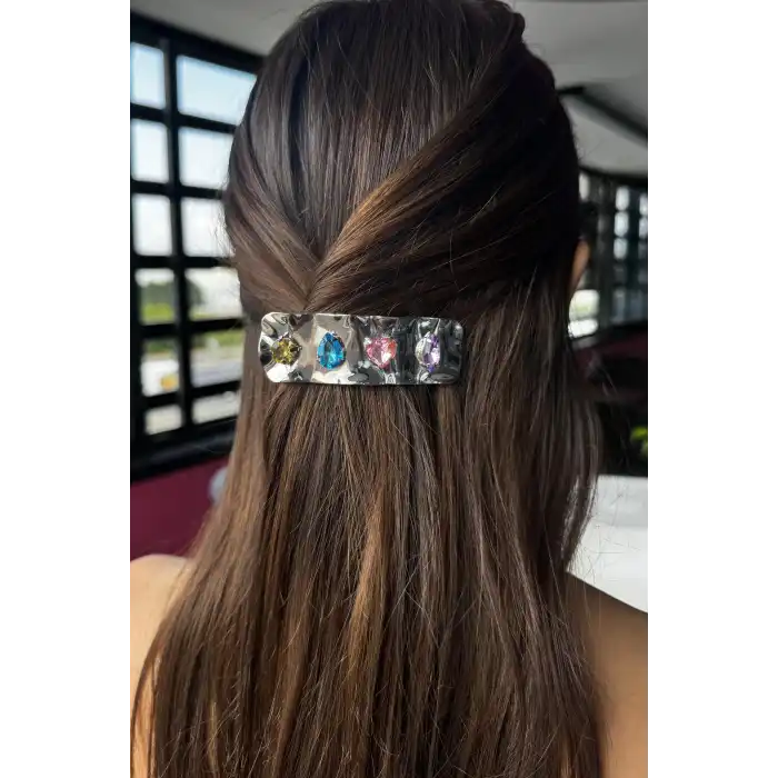 Gümüş Renk Taş Detaylı Otomat Toka