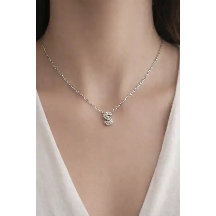 Gümüş Renk Taş Detaylı S Harfli Mini Çelik Kolye