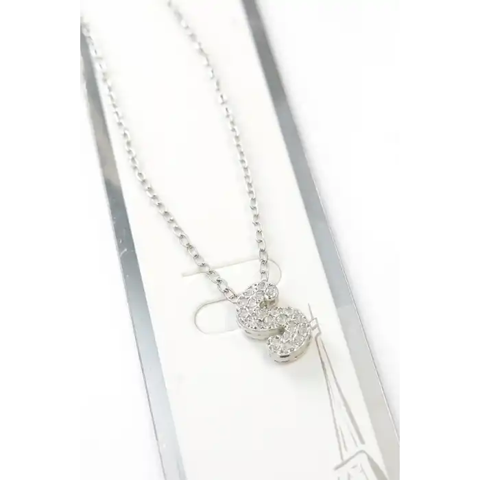 Gümüş Renk Taş Detaylı S Harfli Mini Çelik Kolye