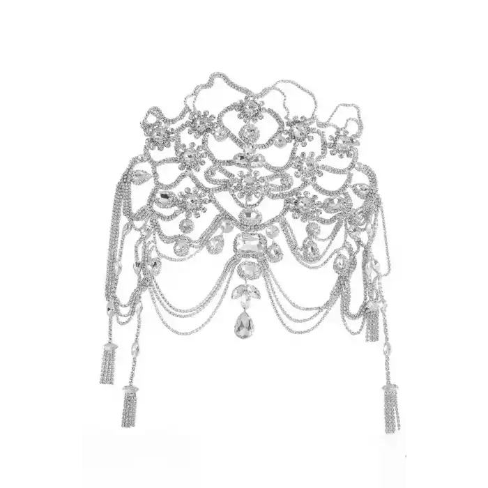 Gümüş Renk Taş Detaylı Saç Aksesuarı/ Kına Aksesuarı