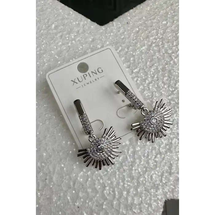 Gümüş Renk Taş Detaylı Sallantılı Çelik Xupıng VİP Küpe (Çift)