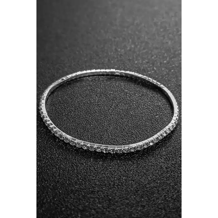 Gümüş Renk Taş Detaylı Su Yolu Halhal