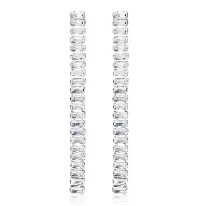 Gümüş Renk Taş Detaylı Su Yolu Küpe (Çift)