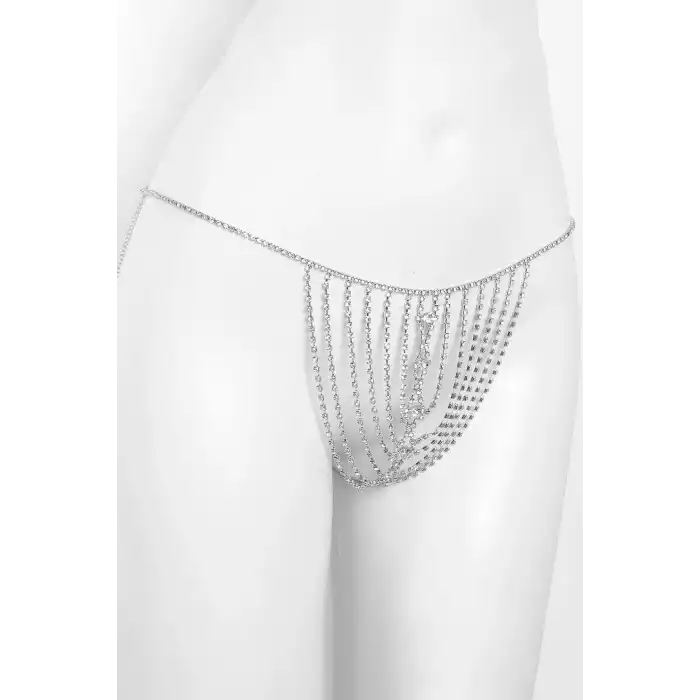 Gümüş Renk Taş Detaylı Tanga