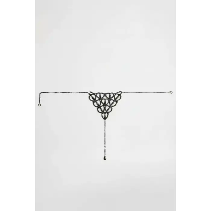 Gümüş Renk Taş Detaylı Tanga