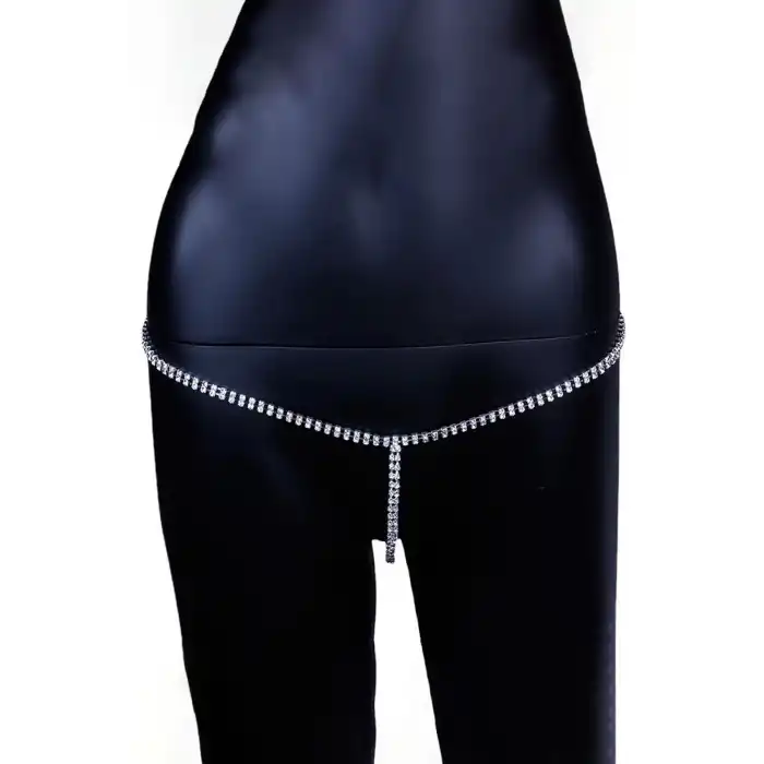 Gümüş Renk Taş Detaylı Tanga