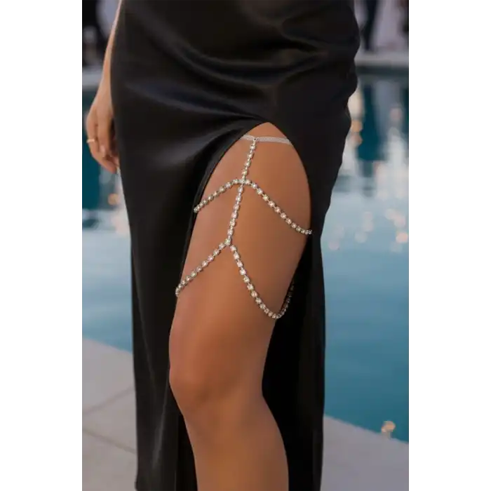 Gümüş Renk Taş Detaylı Tasarım Bacak Aksesuarı