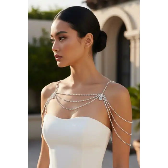 Gümüş Renk Taş Detaylı Tasarım Vücut Aksesuar