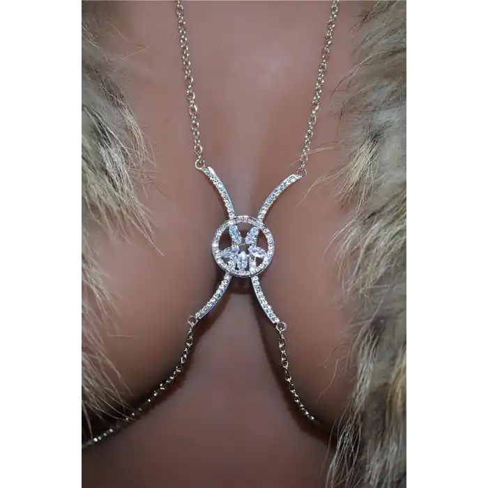 Gümüş Renk Taş Detaylı Tasarım Vücut Aksesuar