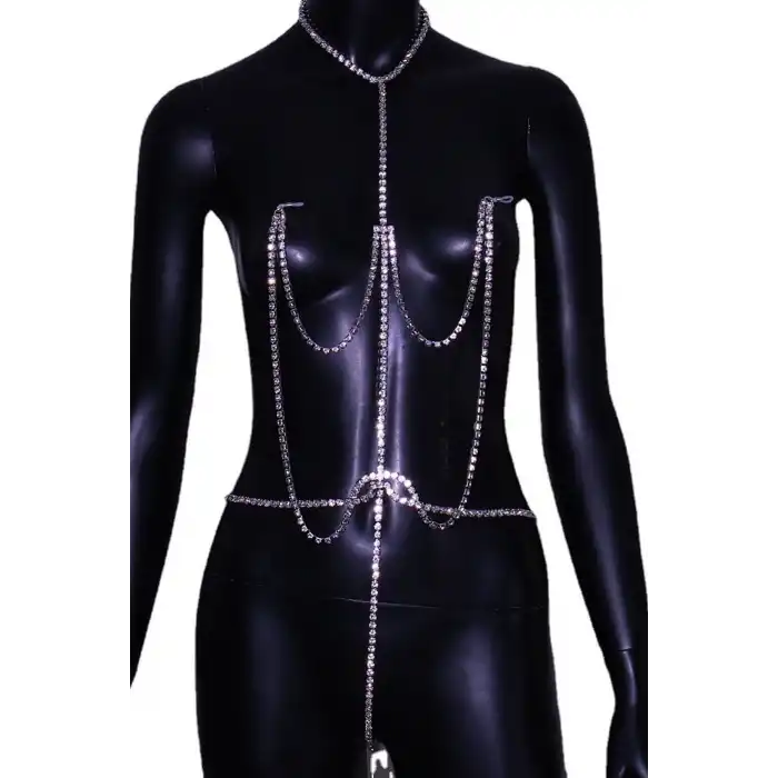 Gümüş Renk Taş Detaylı Tasarım Vücut Aksesuar