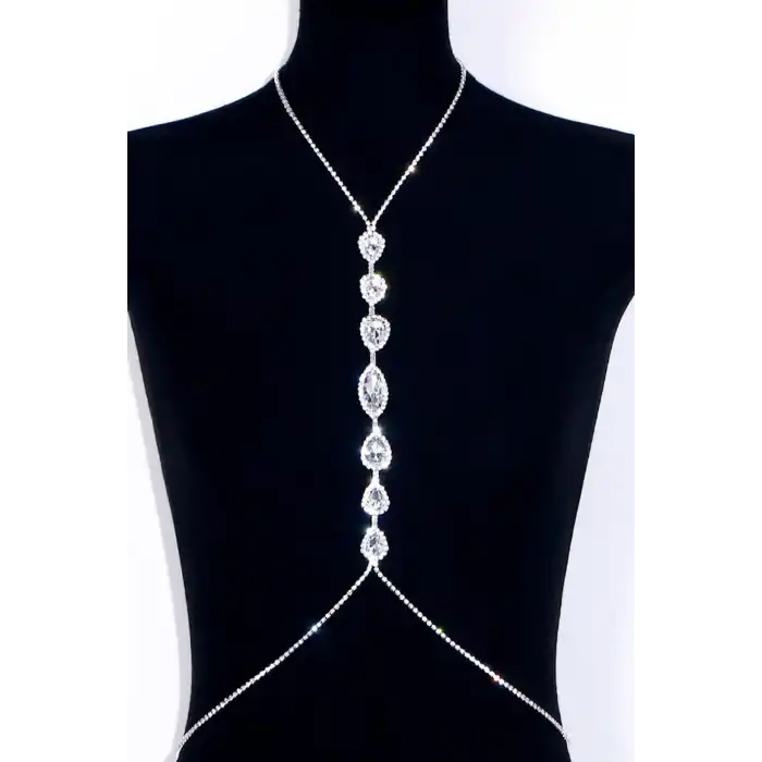 Gümüş Renk Taş Detaylı Tasarım Vücut Aksesuar