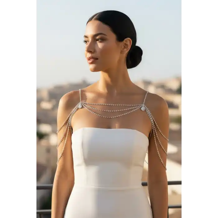 Gümüş Renk Taş Detaylı Tasarım Vücut Aksesuar