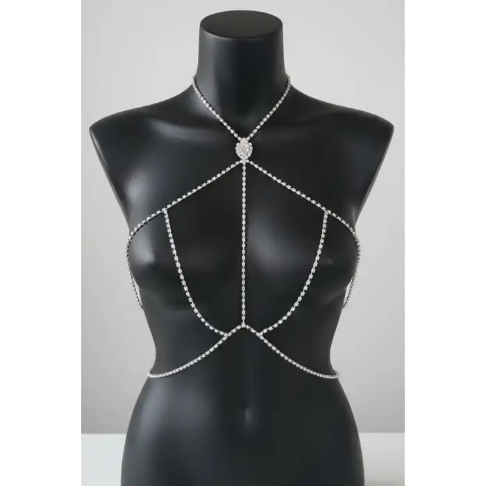 Gümüş Renk Taş Detaylı Tasarım Vücut Aksesuar