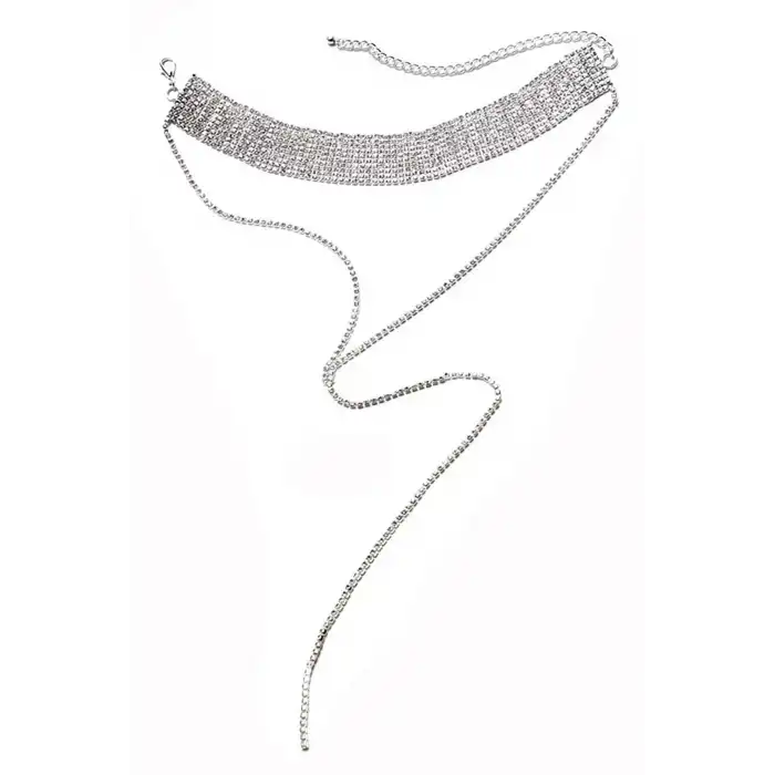 Gümüş Renk Taş Detaylı Tasarım Vücut Aksesuar