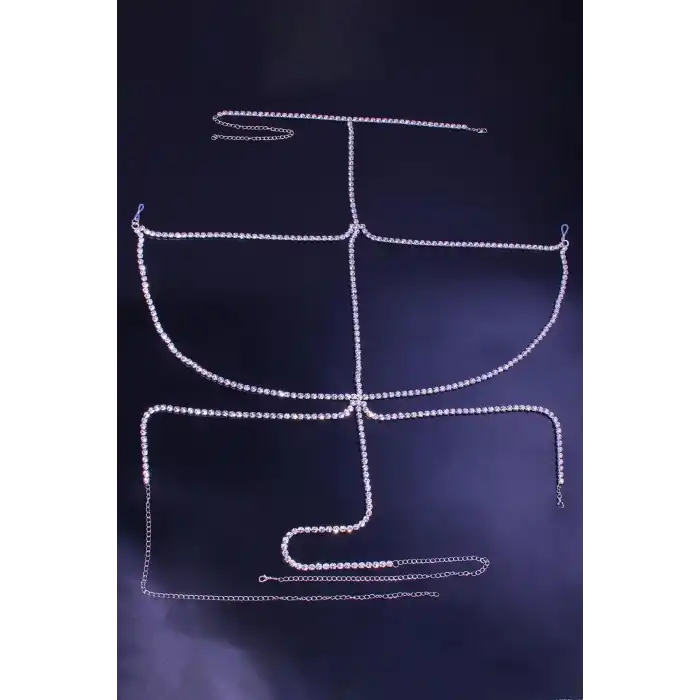 Gümüş Renk Taş Detaylı Tasarım Vücut Aksesuar