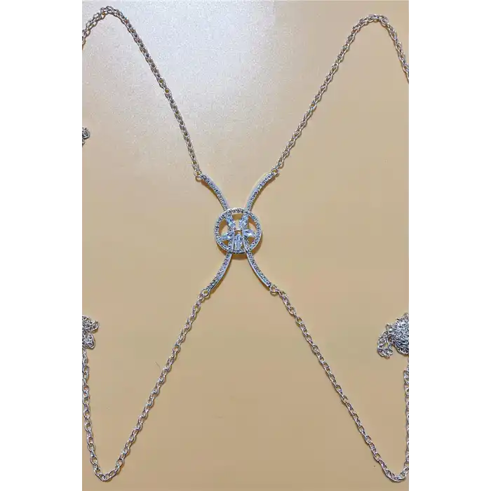 Gümüş Renk Taş Detaylı Tasarım Vücut Aksesuar