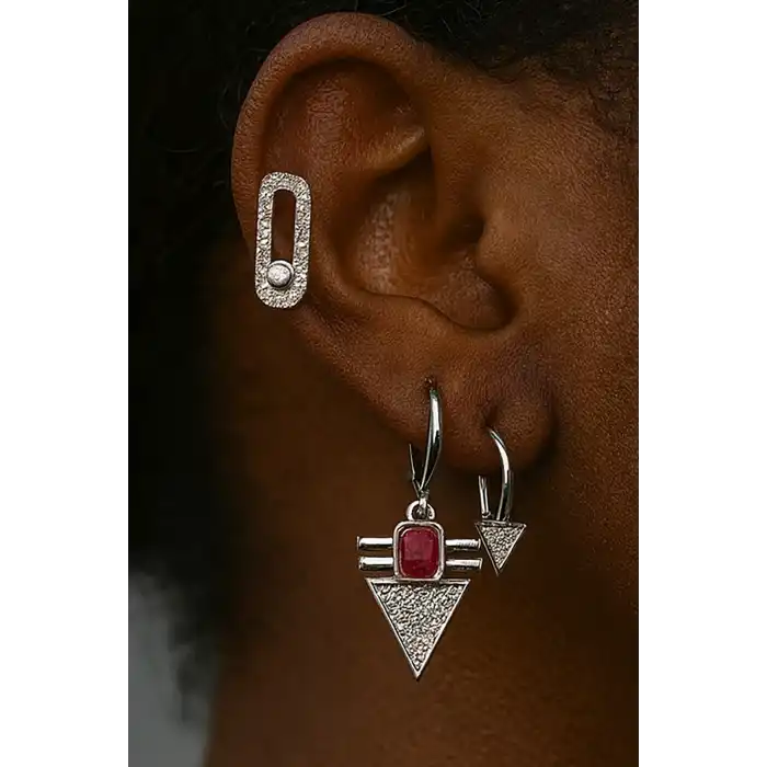 Gümüş Renk Taş Detaylı VİP 3lü YSX Küpe Set