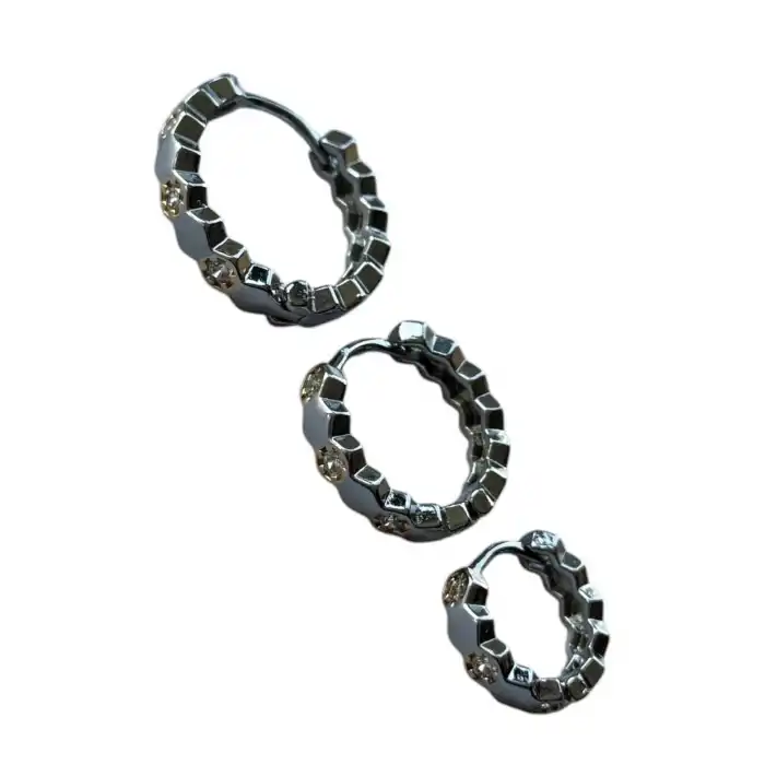 Gümüş Renk Taş Detaylı VİP 3lü YSX Küpe Set