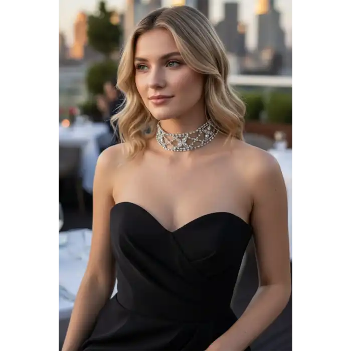 Gümüş Renk Taş Detaylı VİP Tasarım Kolye