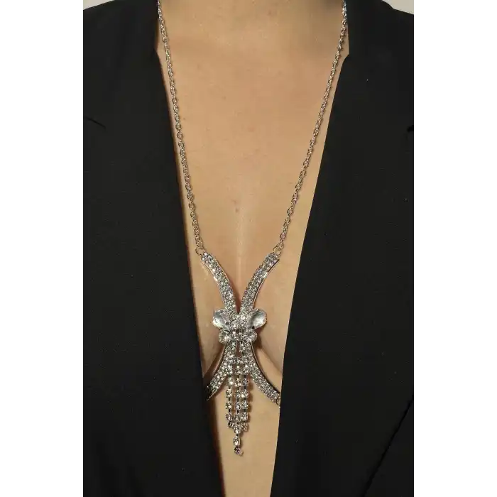 Gümüş Renk Taş Detaylı Vücut Aksesuarı