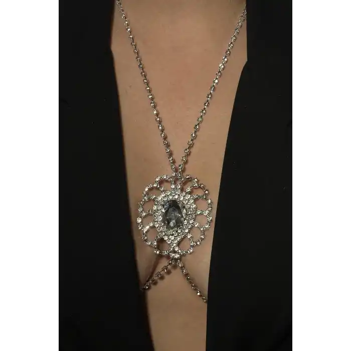 Gümüş Renk Taş Detaylı Vücut Aksesuarı